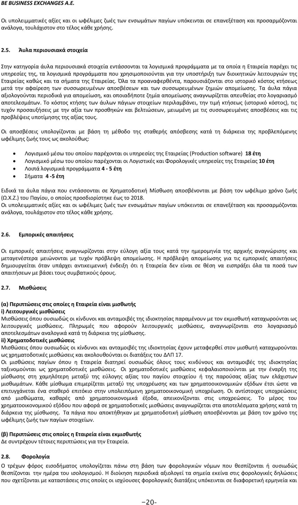 για την υποστήριξη των διοικητικών λειτουργιών της Εταιρείας καθώς και τα σήματα της Εταιρείας.