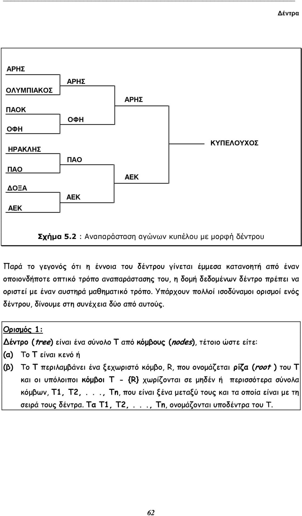 να οριστεί µε έναν αυστηρά µαθηµατικό τρόπο. Yπάρχουν πολλοί ισοδύναµοι ορισµοί ενός δέντρου, δίνουµε στη συνέχεια δύο από αυτούς.