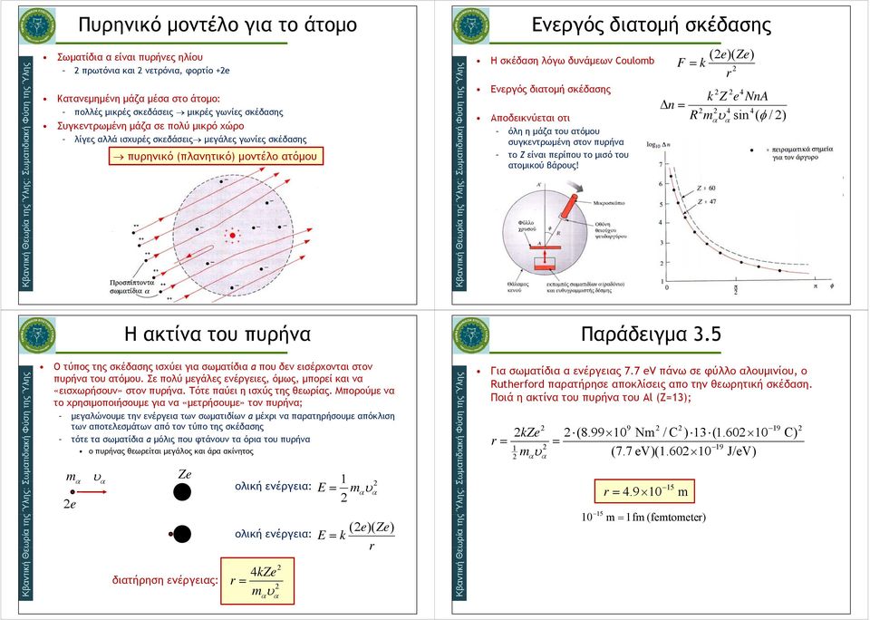 Αποδεικνύεται οτι όλη η μάζα του ατόμου συγκεντρωμένη στον πυρήνα το Ζ είναι περίπου το μισό του ατομικού βάρους! R k Z NA si ( / ) Η ακτίνα του πυρήνα Παράδειγμα.