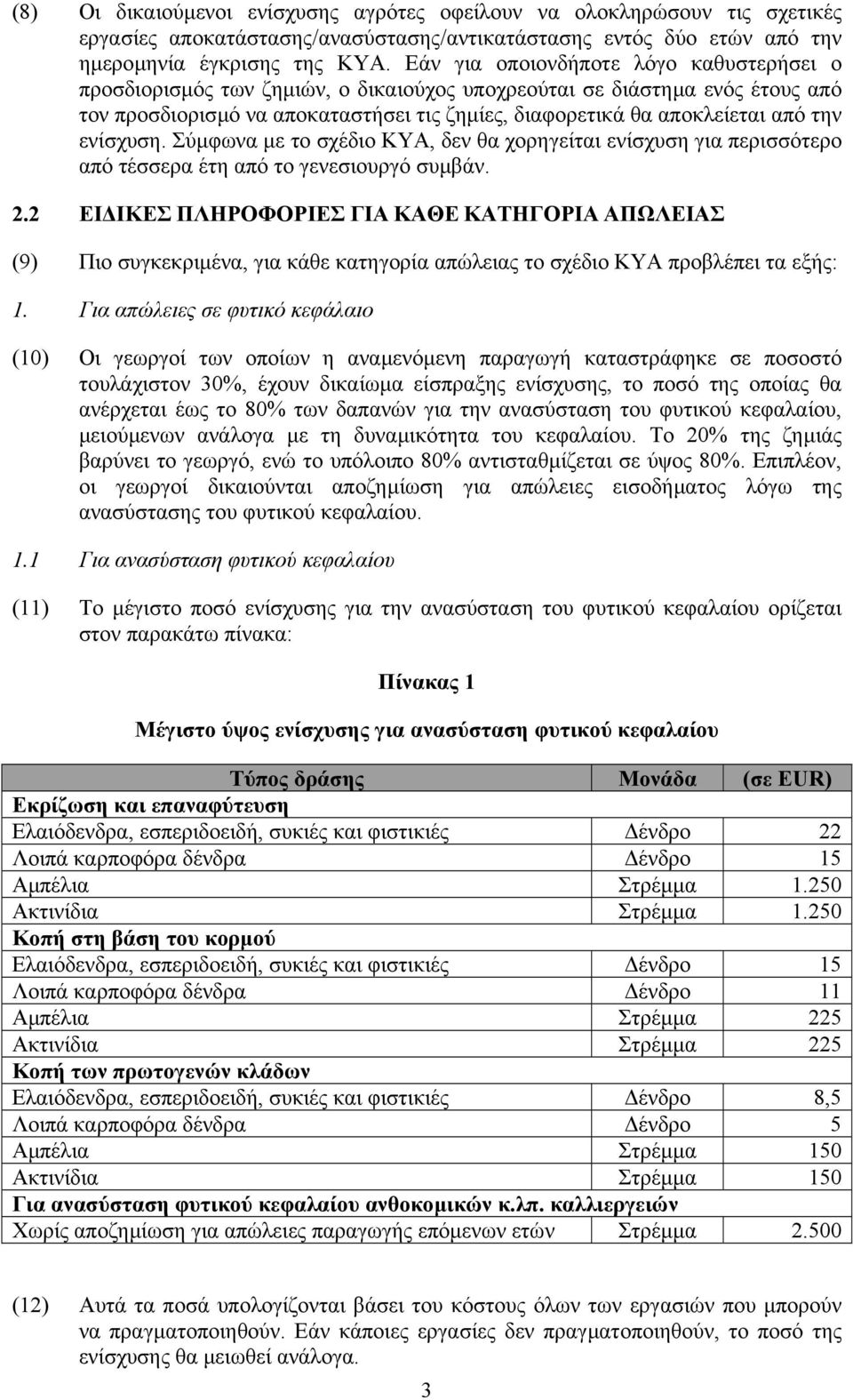 ενίσχυση. Σύµφωνα µε το σχέδιο ΚΥΑ, δεν θα χορηγείται ενίσχυση για περισσότερο από τέσσερα έτη από το γενεσιουργό συµβάν. 2.