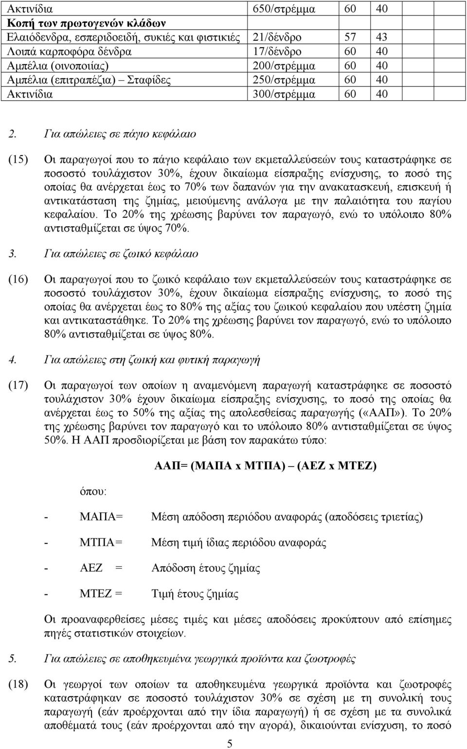 Για απώλειες σε πάγιο κεφάλαιο (15) Οι παραγωγοί που το πάγιο κεφάλαιο των εκµεταλλεύσεών τους καταστράφηκε σε ποσοστό τουλάχιστον 30%, έχουν δικαίωµα είσπραξης ενίσχυσης, το ποσό της οποίας θα