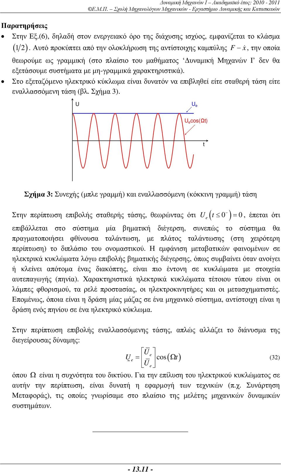 Στο εξεταζόµενο ηλεκτρικό κύκλωµα είναι δυνατόν να επιβληθεί είτε σταθερή τάση είτε εναλλασσόµενη τάση (βλ. Σχήµα 3).