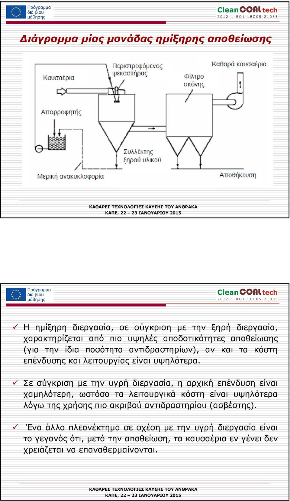 Σε σύγκριση µε την υγρή διεργασία, η αρχική επένδυση είναι χαµηλότερη, ωστόσο τα λειτουργικά κόστη είναι υψηλότερα λόγω της χρήσης πιο ακριβού