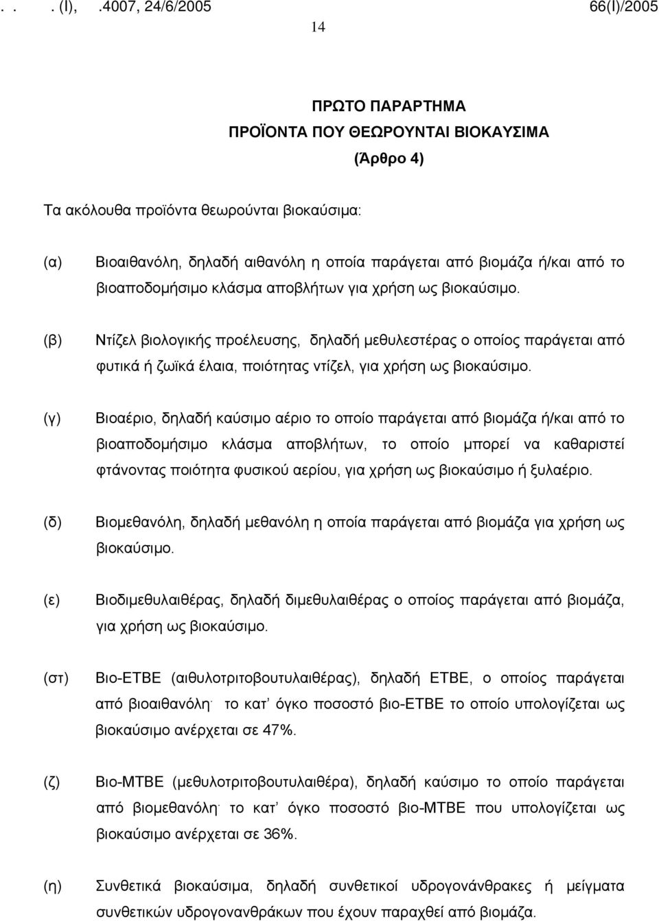 (γ) Βιοαέριο, δηλαδή καύσιμο αέριο το οποίο παράγεται από βιομάζα ή/και από το βιοαποδομήσιμο κλάσμα αποβλήτων, το οποίο μπορεί να καθαριστεί φτάνοντας ποιότητα φυσικού αερίου, για χρήση ως