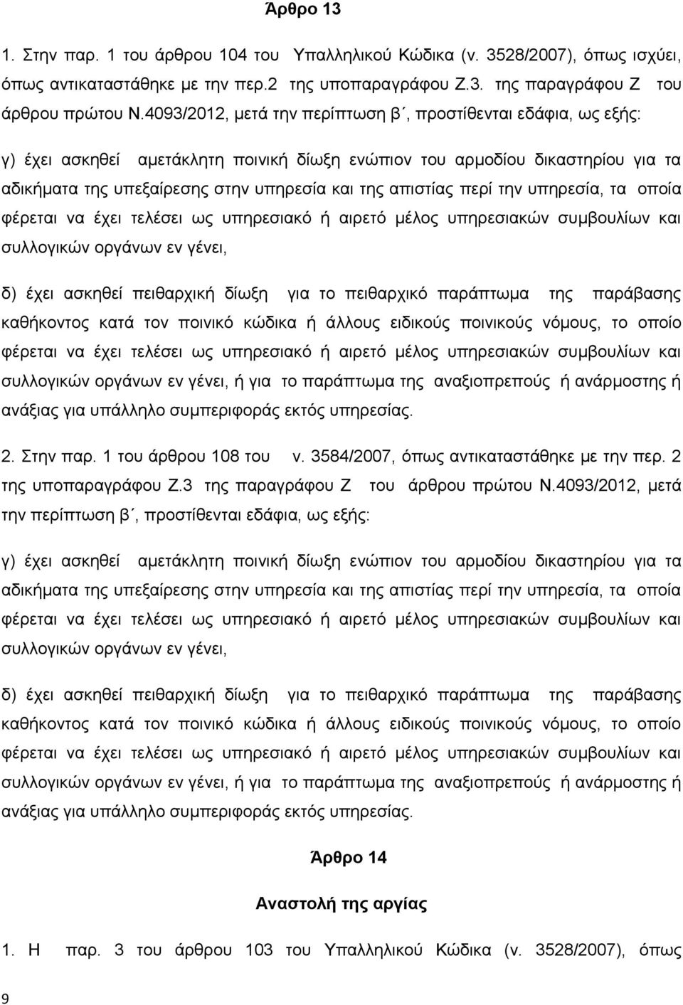 απιστίας περί την υπηρεσία, τα οποία φέρεται να έχει τελέσει ως υπηρεσιακό ή αιρετό μέλος υπηρεσιακών συμβουλίων και συλλογικών οργάνων εν γένει, δ) έχει ασκηθεί πειθαρχική δίωξη για το πειθαρχικό