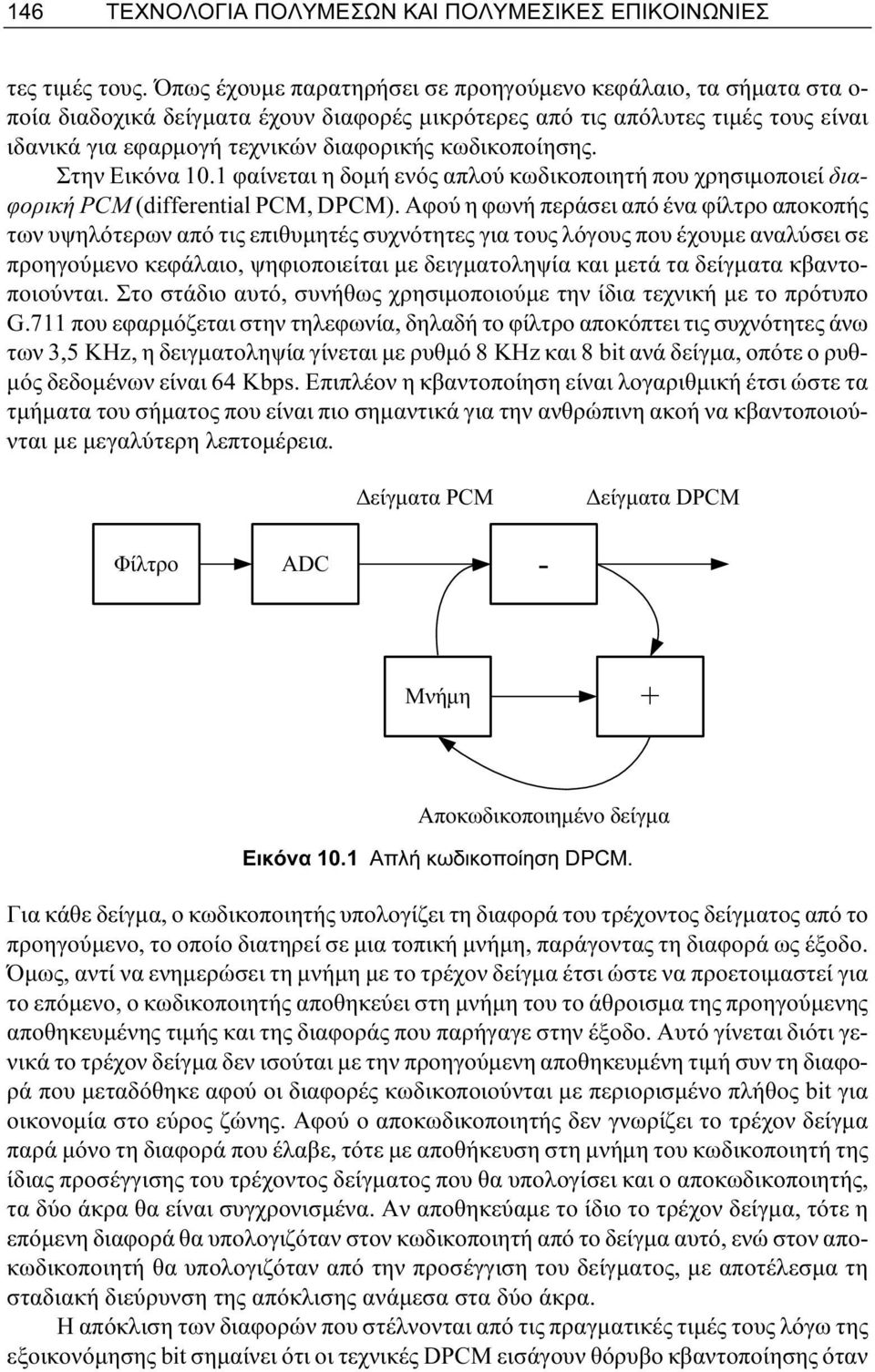 κωδικοποίησης. Στην Εικόνα 10.1 φαίνεται η δομή ενός απλού κωδικοποιητή που χρησιμοποιεί διαφορική PCM (differential PCM, DPCM).