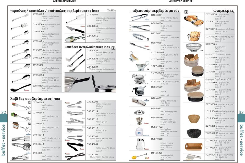 55059 κουτάλι σερβιρίσµατος τρυπητό «Astra», 30 cm D19.55057 κουτάλι σερβιρίσµατος «Astra», 30 cm D19.55054 κουτάλι σερβιρίσµατος ριζότο «Astra», 26 cm D30.