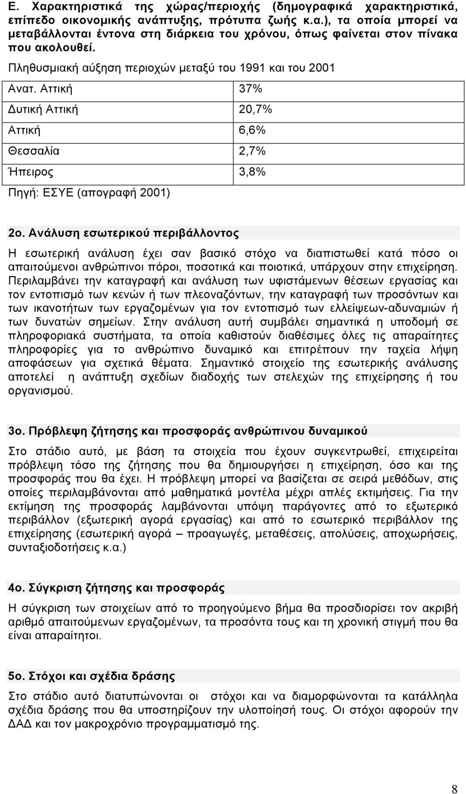 Ανάλυση εσωτερικού περιβάλλοντος Η εσωτερική ανάλυση έχει σαν βασικό στόχο να διαπιστωθεί κατά πόσο οι απαιτούµενοι ανθρώπινοι πόροι, ποσοτικά και ποιοτικά, υπάρχουν στην επιχείρηση.