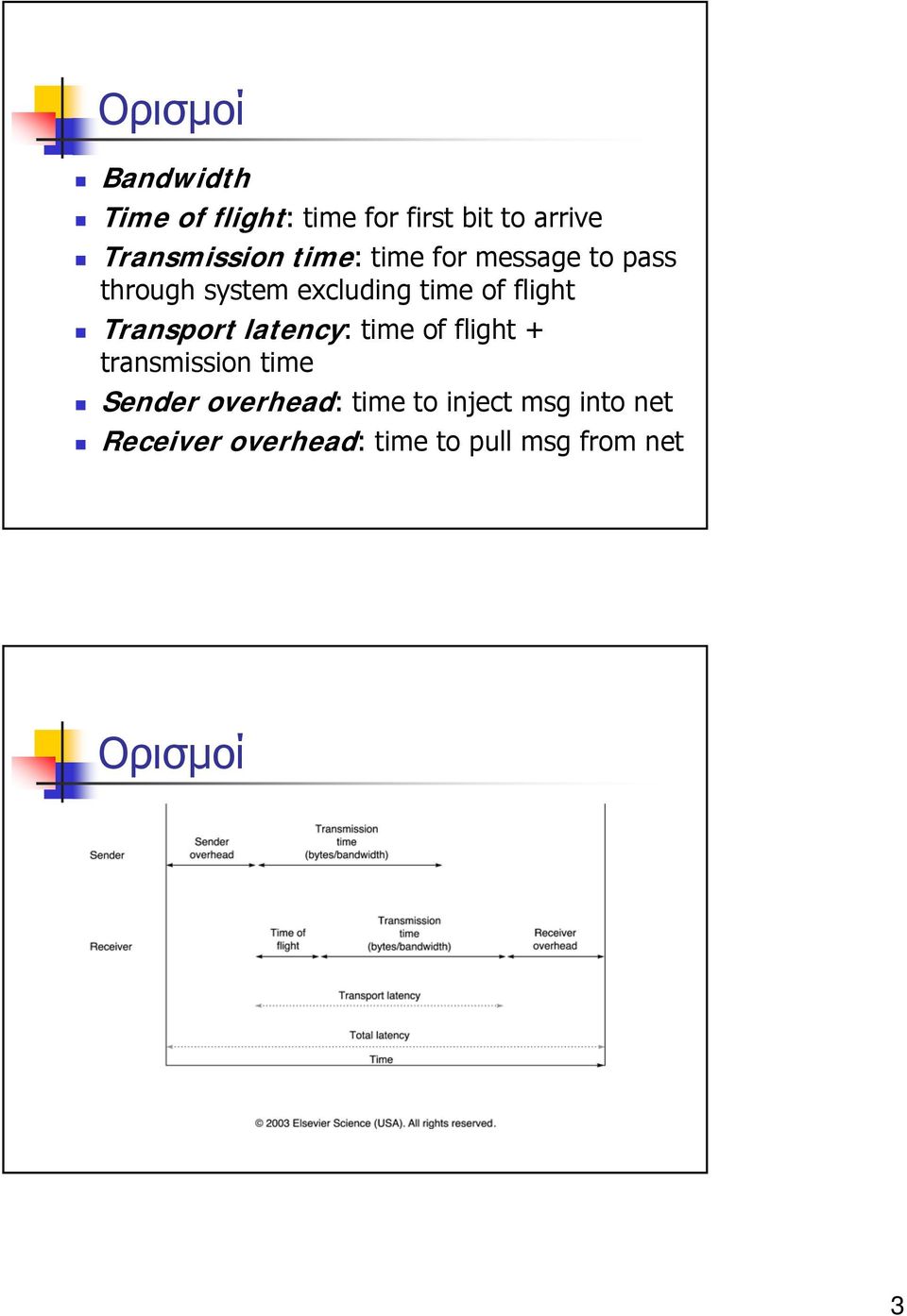 of flight Transport latency: time of flight + transmission time Sender