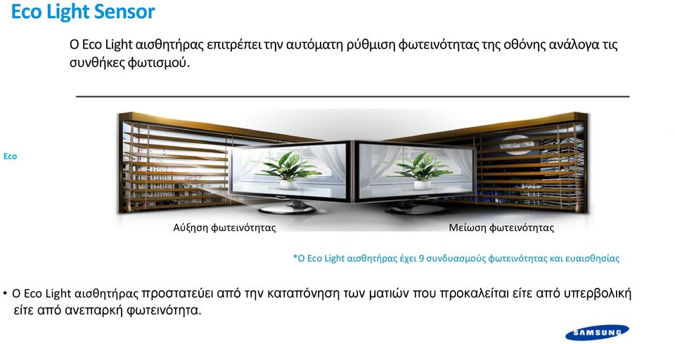 Overview Immersive Eco Aesthetic Q & A Αύξηση φωτεινότητας Μείωση φωτεινότητας *Ο Eco Light αισθητήρας έχει 9