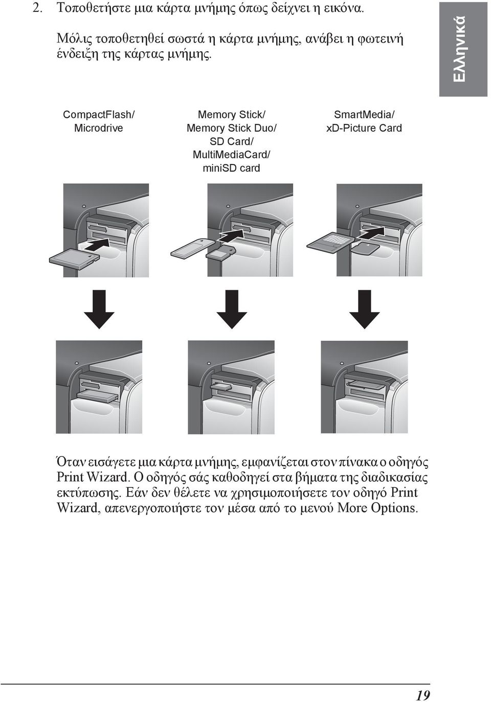 Ελληνικά CompactFlash/ Microdrive Memory Stick/ Memory Stick Duo/ SD Card/ MultiMediaCard/ minisd card SmartMedia/ xd-picture Card