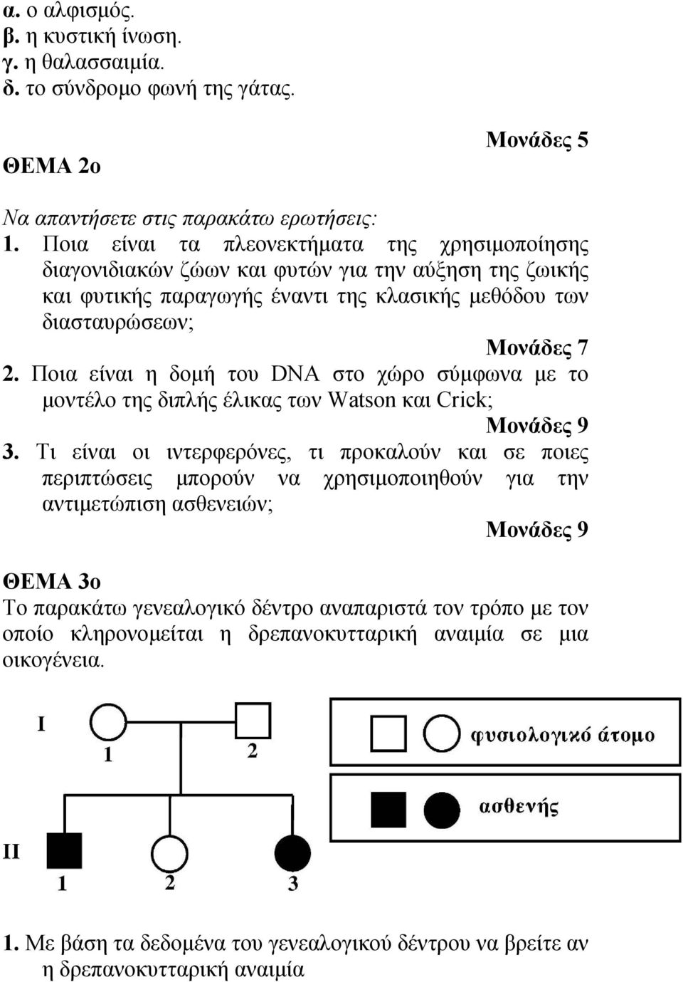 Ποια είναι η δομή του DNA στο χώρο σύμφωνα με το μοντέλο της διπλής έλικας των Watson και Crick; Μονάδες 9 3.