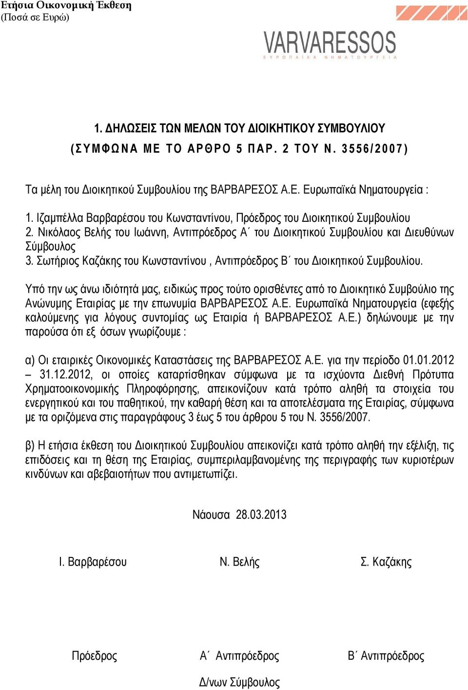 Σωτήριος Καζάκης του Κωνσταντίνου, Αντιπρόεδρος Β του ιοικητικού Συµβουλίου.