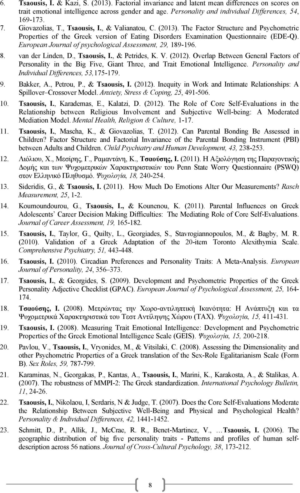 The Factor Structure and Psychometric Properties of the Greek version of Eating Disorders Examination Questionnaire (EDE-Q). European Journal of psychological Assessment, 29, 189-196. 8.