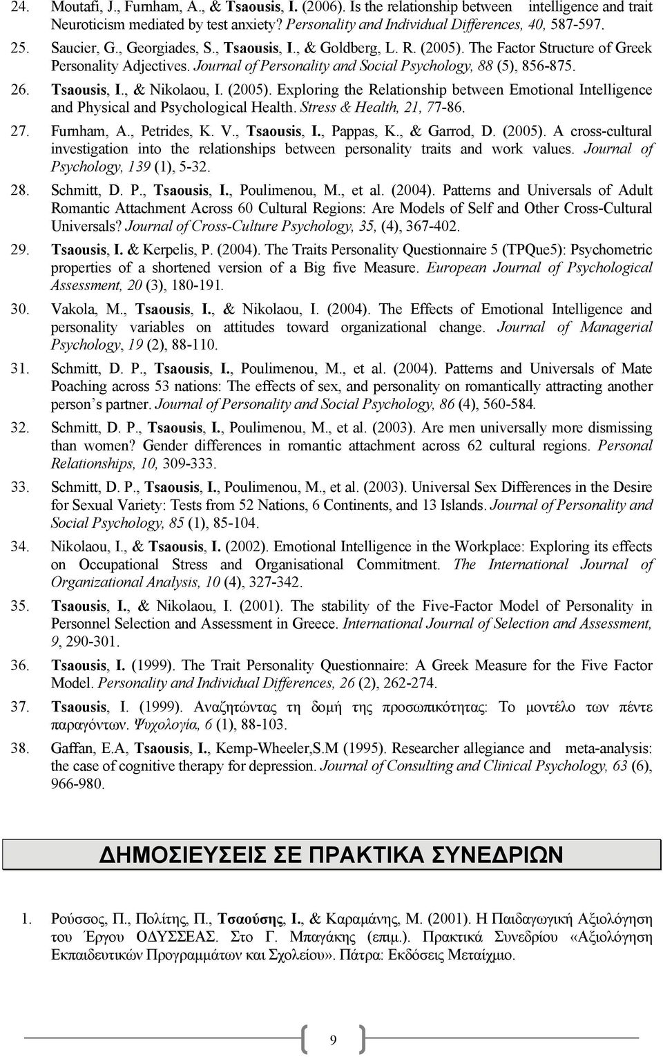 Tsaousis, I., & Nikolaou, I. (2005). Exploring the Relationship between Emotional Intelligence and Physical and Psychological Health. Stress & Health, 21, 77-86. 27. Furnham, A., Petrides, K. V.