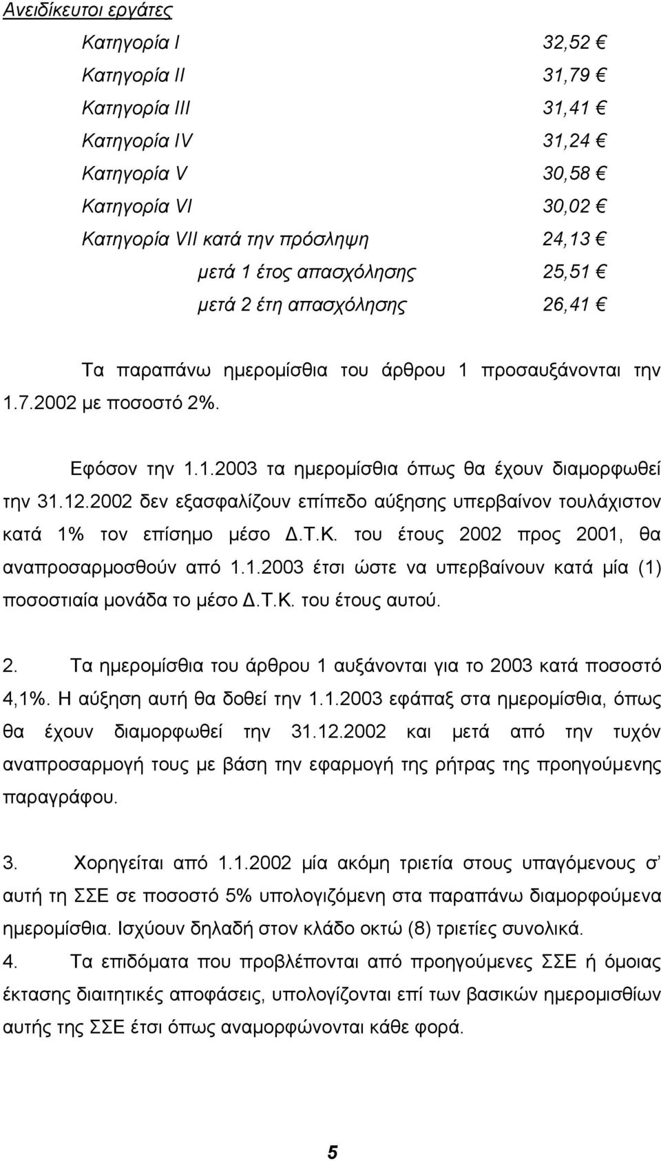 2002 δεν εξασφαλίζουν επίπεδο αύξησης υπερβαίνον τουλάχιστον κατά 1% τον επίσηµο µέσο.τ.κ. του έτους 2002 προς 2001, θα αναπροσαρµοσθούν από 1.1.2003 έτσι ώστε να υπερβαίνουν κατά µία (1) ποσοστιαία µονάδα το µέσο.