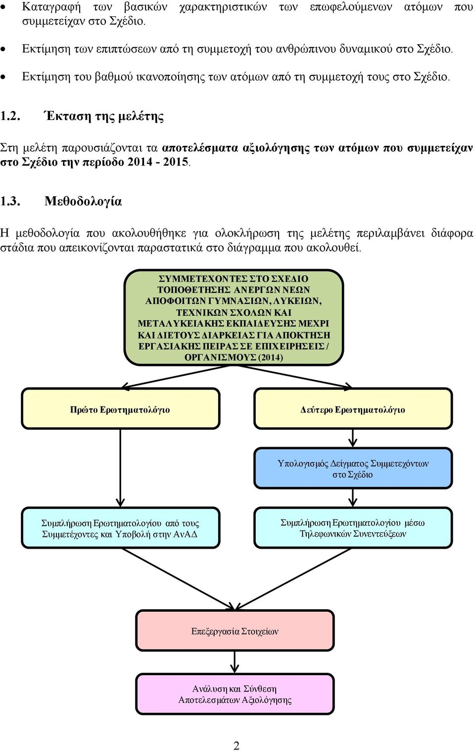 . Έκταση της μελέτης Στη μελέτη παρουσιάζονται τα αποτελέσματα αξιολόγησης των ατόμων που συμμετείχαν στο Σχέδιο την περίοδο 014-015. 1.3.