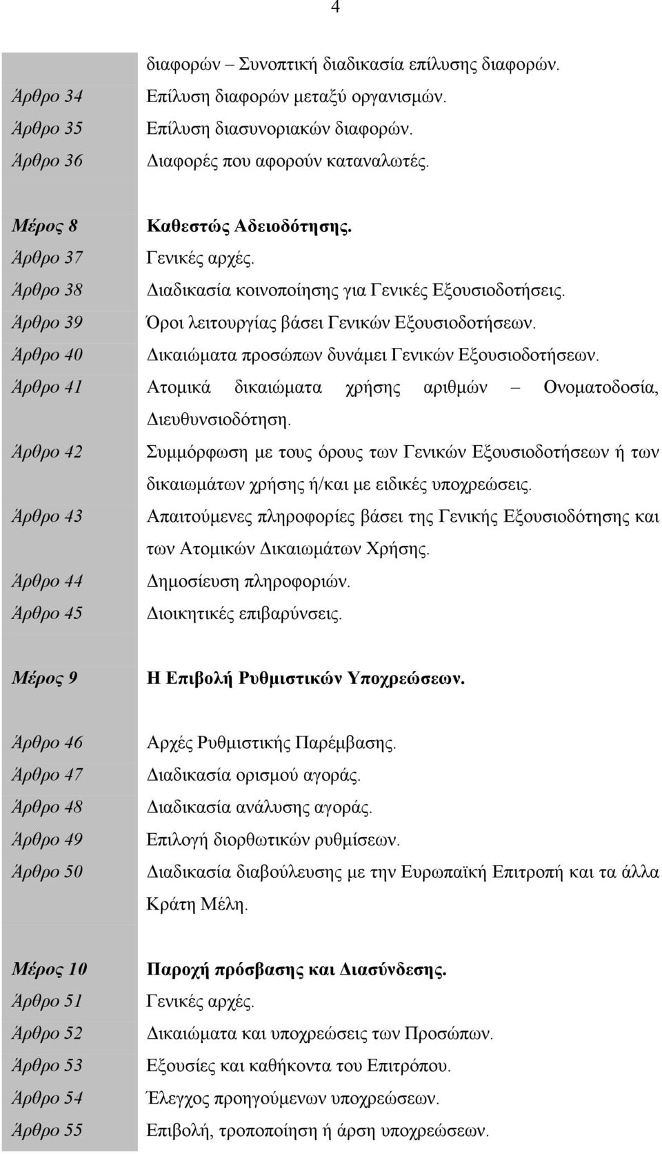 Άρθρο 40 ικαιώµατα προσώπων δυνάµει Γενικών Εξουσιοδοτήσεων. Άρθρο 41 Ατοµικά δικαιώµατα χρήσης αριθµών Ονοµατοδοσία, ιευθυνσιοδότηση.