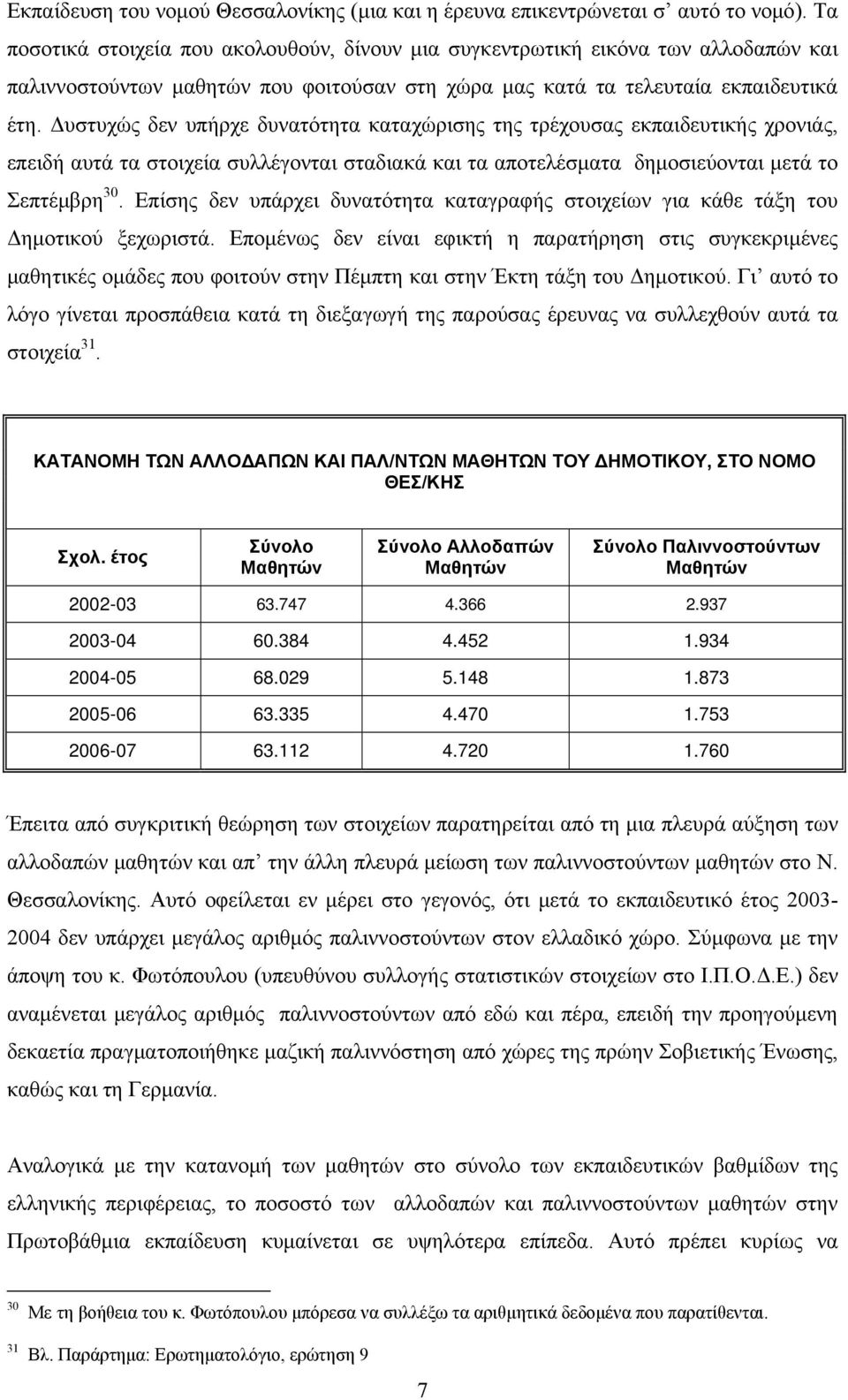 Δυστυχώς δεν υπήρχε δυνατότητα καταχώρισης της τρέχουσας εκπαιδευτικής χρονιάς, επειδή αυτά τα στοιχεία συλλέγονται σταδιακά και τα αποτελέσματα δημοσιεύονται μετά το Σεπτέμβρη 30.