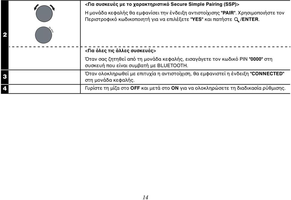 2 <Για όλες τις άλλες συσκευές> Όταν σας ζητηθεί από τη μονάδα κεφαλής, εισαγάγετε τον κωδικό PIN "0000" στη συσκευή που είναι συμβατή με