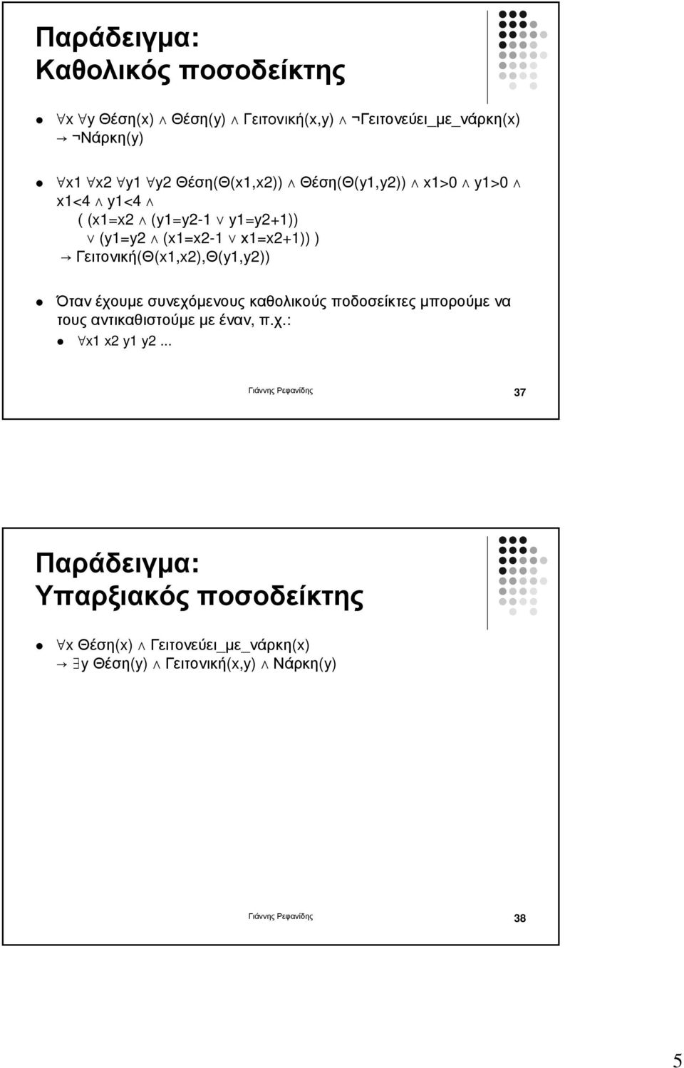 Γειτονική(Θ(x1,x2),Θ(y1,y2)) Όταν έχουµε συνεχόµενους καθολικούς ποδοσείκτες µπορούµε να τους αντικαθιστούµε µε έναν, π.χ.: x1 x2 y1 y2.