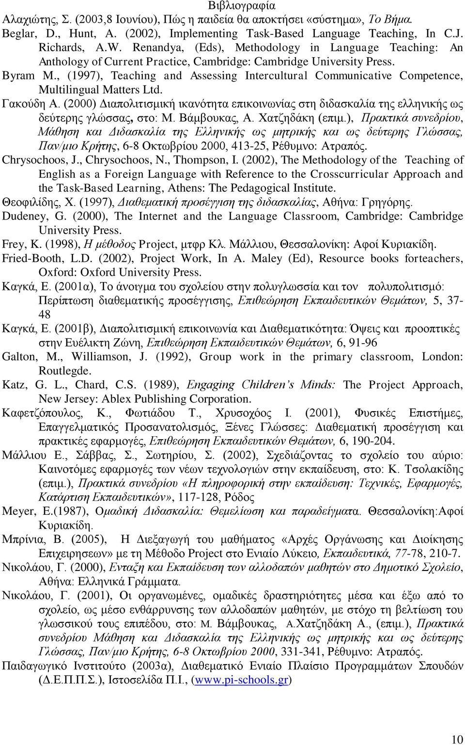 , (1997), Teaching and Assessing Intercultural Communicative Competence, Multilingual Matters Ltd. Γακούδη Α.