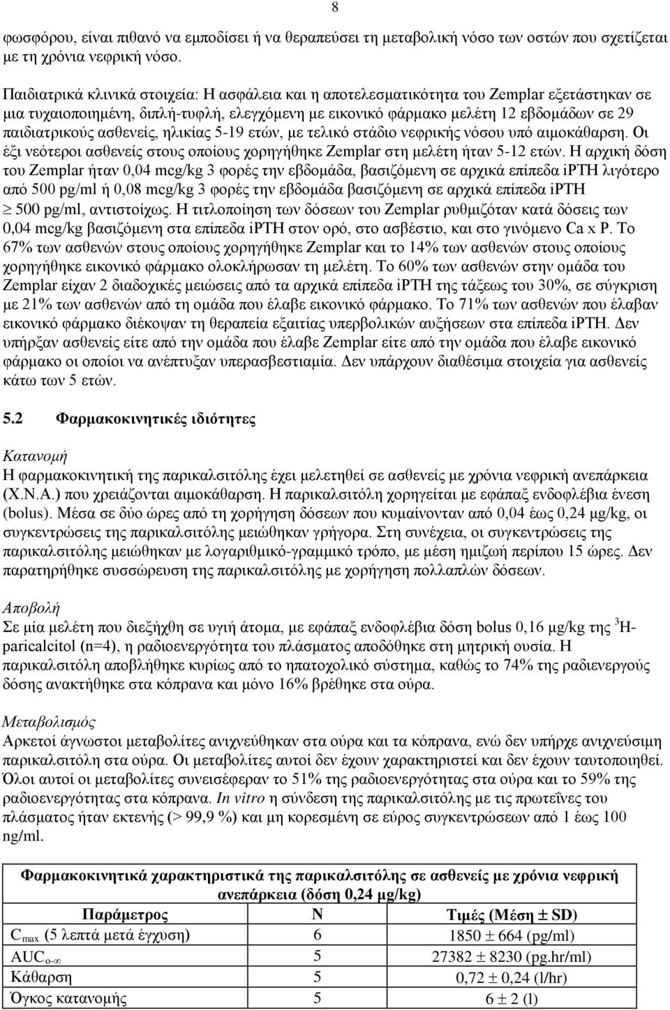 ασθενείς, ηλικίας 5-19 ετών, με τελικό στάδιο νεφρικής νόσου υπό αιμοκάθαρση. Οι έξι νεότεροι ασθενείς στους οποίους χορηγήθηκε Zemplar στη μελέτη ήταν 5-12 ετών.