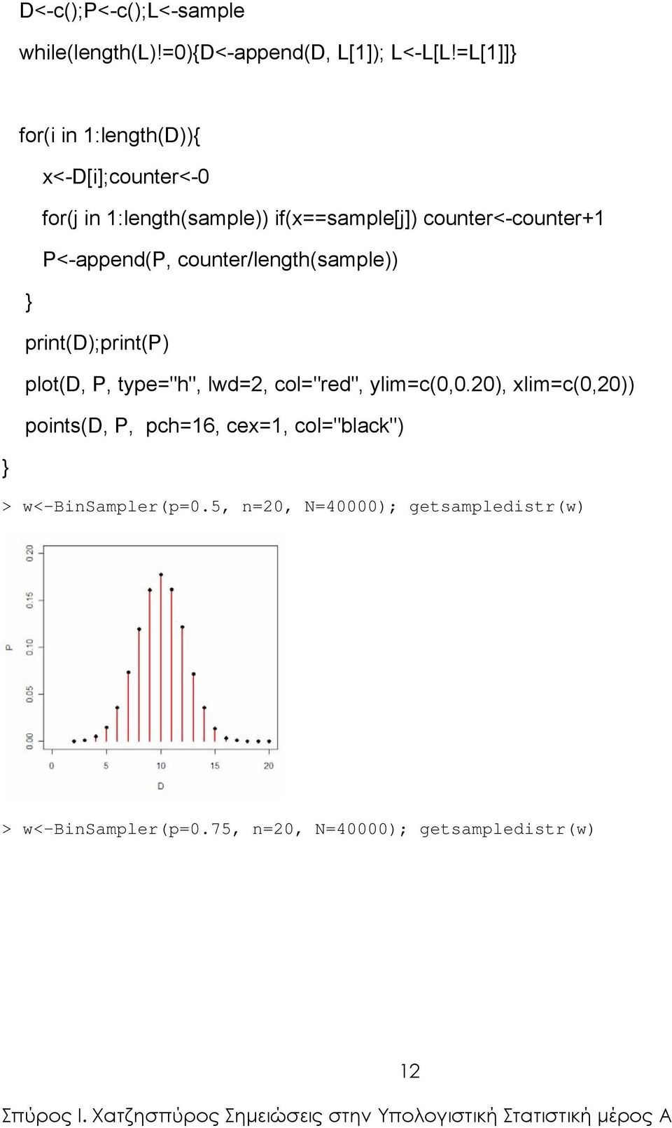 P<-apped(P, couter/legth(sample)) prit(d);prit(p) plot(d, P, type="h", lwd=2, col="red", ylim=c(0,0.