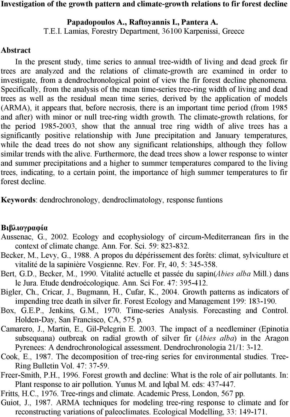 dendrochronological point of view the fir forest decline phenomena.