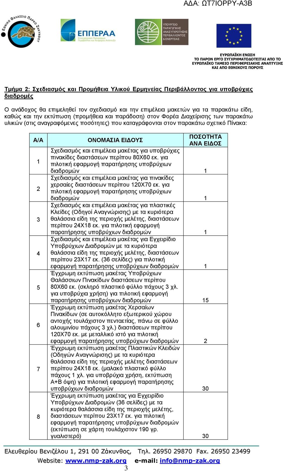 ΕΙΔΟΣ Σχεδιασμός και επιμέλεια μακέτας για υποβρύχιες πινακίδες διαστάσεων περίπου 80Χ60 εκ.