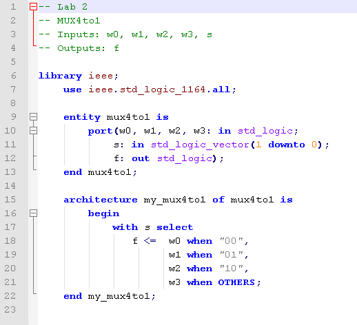 περιγράφεται δομικά, ως εξής: To component mux4to1 μπορεί να περιγραφεί με κώδικα VHDL είτε