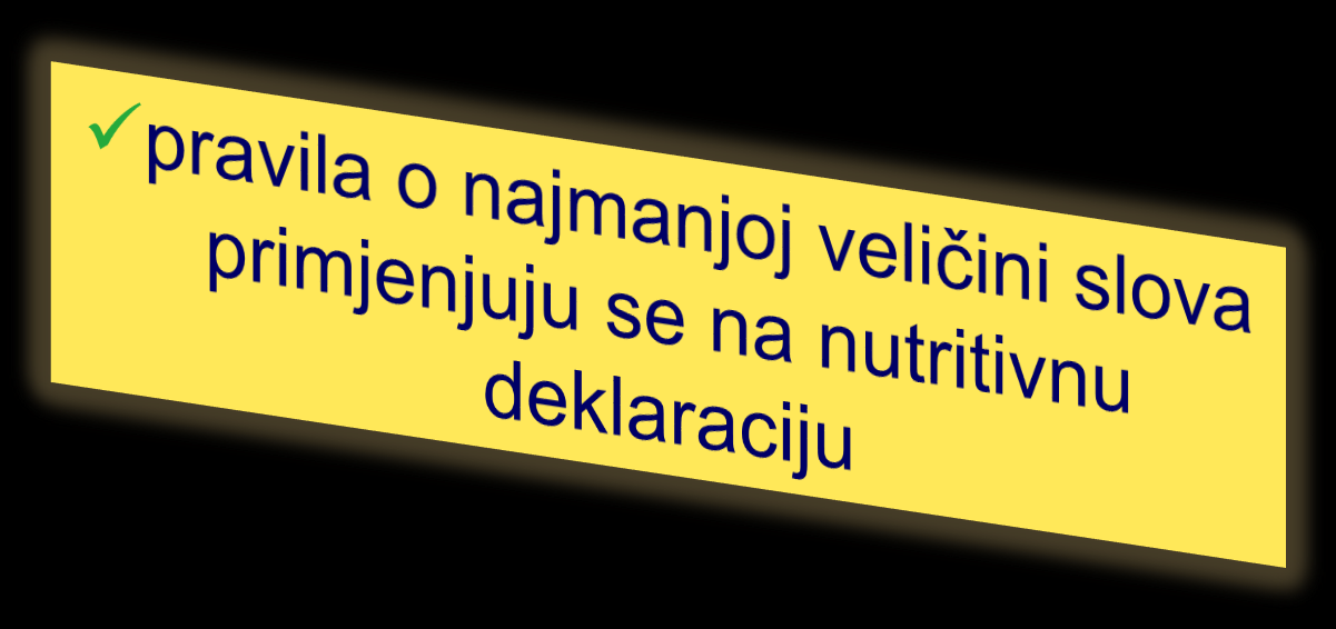 Preporučeni unos za prosječnu odraslu osobu (8 400 kj/2 000 kcal) Nutritivna deklaracija Obvezno Obvezno na 100 g/ml po obroku / jedinici konzumacije Dobrovoljno Dobrovoljno Preporučeni unos na 100