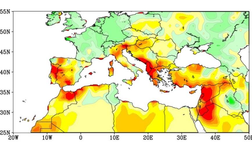 Μείωση βροχόπτωσης στην Κύπρο και την ευρύτερη περιοχή Μεταβολή στη βροχόπτωση 1971-2010 πλην