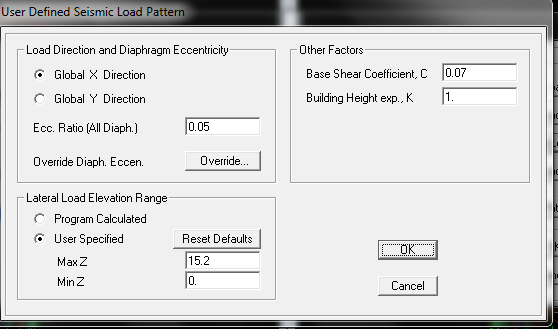 Β ΜΕΘΟΔΟΣ: Υπολογισμός των ισοδύναμων σεισμικών φορτίων από SAP2000 Η διαδικασία που ακολουθείται είναι Define Load Patterns EXSTAT Επιλογή User Coefficient Modify Lateral Load Pattern (Σχήμα 3.7).