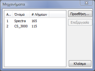 4.2.2.5 Το ευρετήριο µηχανηµάτων Το ευρετήριο αυτό παρουσιάζει µια λίστα µε τα διαθέσιµα µηχανήµατα.