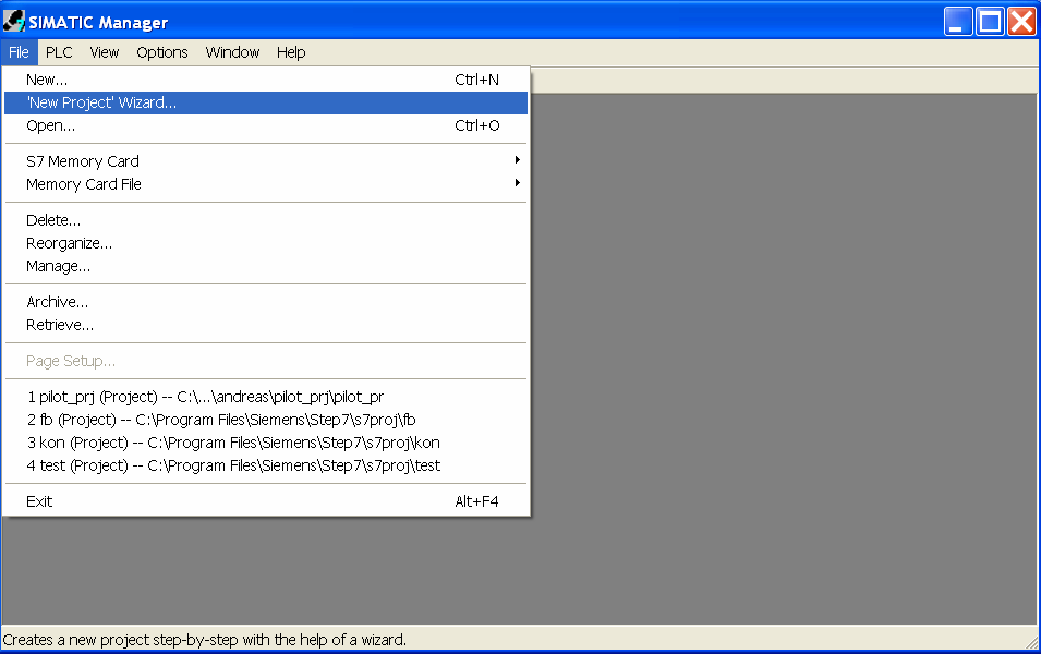 34 Κεφάλαιο 3, PLC- Λογισµικό εξόδων αυθαίρετα από τον χρήστη µε αποτέλεσµα να µην είναι δυνατή η κλήση τους από το STEP 7. 3.4 Στάδια δηµιουργίας ενός Project Για τη δηµιουργία ενός project αρχικά ενεργοποιούµε τον Simatic Manager µε αποτέλεσµα την εµφάνιση των Σχηµάτων 3.