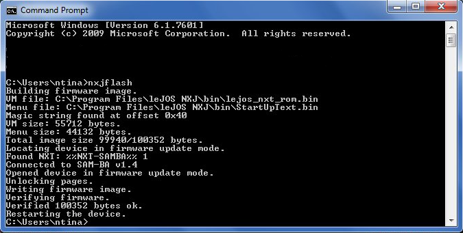 Αυτό θα μας ανοίξει το command prompt. Βήμα 8: Πληκτρολογούμε «nxjflash» και πατάμε το «enter» και περιμένουμε.
