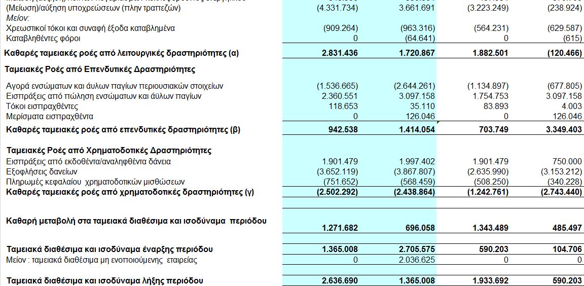 Κατάσταση ταµειακών ροών (ποσά σε ευρώ) Τυχόν