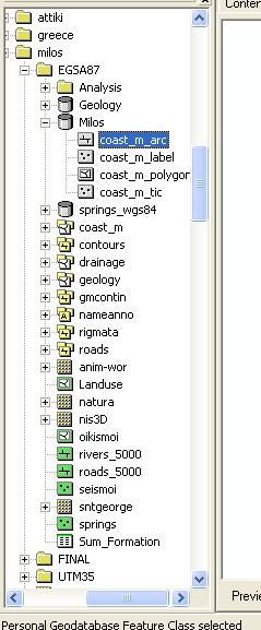 Αρχεία που υποστηρίζει το ArcGIS Γεωβάσεις δεδομένων (Geodatabases) Σχηματικά αρχεία (shapefiles) Αρχεία θεματικών επιπέδων (coverages)