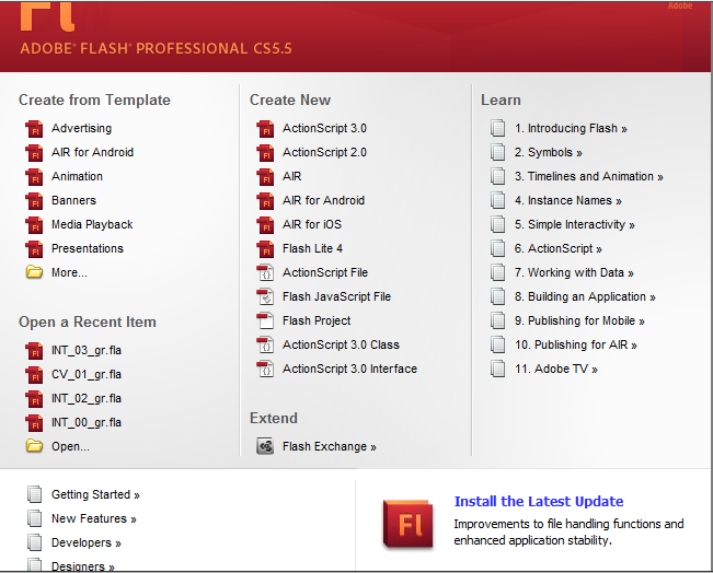 3.1 Γενικά Για την βελτίωση του project των flash παιχνιδιών όπως ανάφερα πιο πάνω έκανα χρήση του προγράμματος της Adobe, το Flash professional CS5.