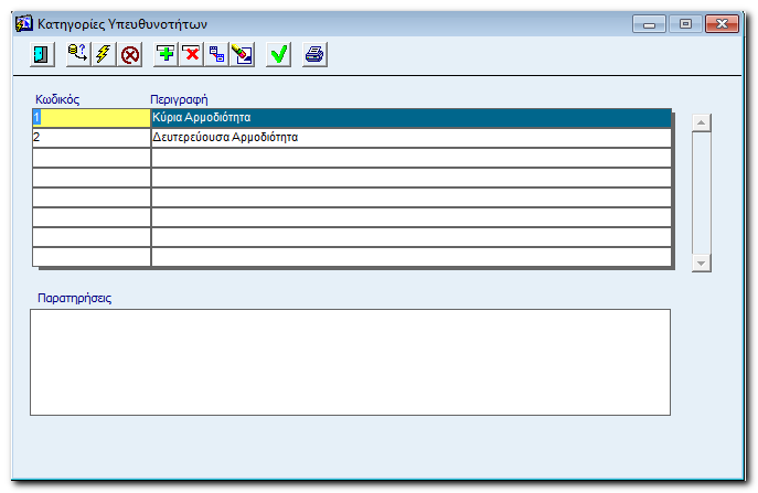 Κατηγορίες Υπευθυνοτήτων Στην επιλογή αυτή καταχωρείτε τις Κατηγορίες των υπευθυνοτήτων σας.