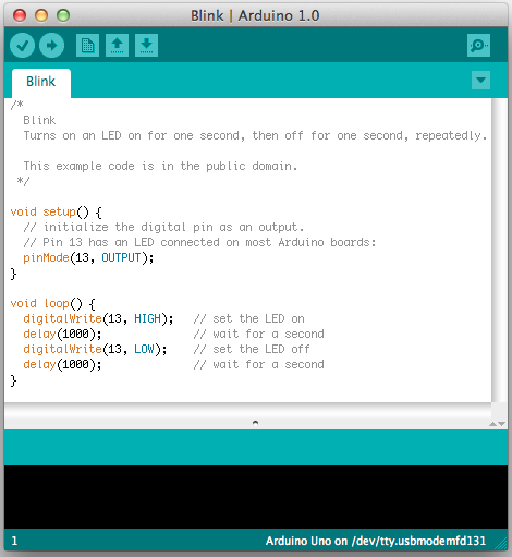 Κεφάλαιο 6 ο 2013 Το περιβάλλον ανάπτυξης του Arduino περιέχει έναν συντάκτη κειμένου για την εγγραφή του κώδικα προγραμματισμού, μια κονσόλα κειμένου, μια περιοχή εμφάνισης μηνυμάτων, μια