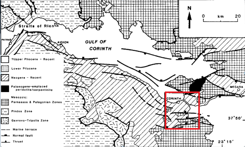 3.2 Τεκτονική ευρύτερης περιοχής Η περιοχή χαρακτηρίζεται από την ενεργό εφελκυστική τεκτονική και μικρότερη γενικά σεισμικότητα σε σχέση με το δίπλα Κορινθιακού Κόλπου (Μακρής et al., 2004).