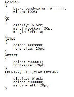 Παράδειγμα_1 CSS Αρχείου Ενός XML Εγγράφου (2/2) CSS Αρχείο για το XML Έγγραφο του CD Catalog * Χρησιμοποιήστε το Notepad για να γράψετε τα παραπάνω και να