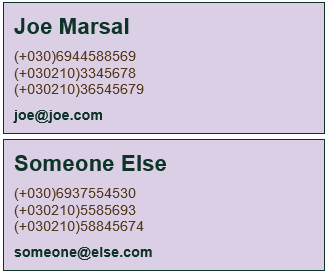 businesscard_style.xml Παράδειγμα_2 CSS Αρχείου Ενός XML Εγγράφου (1/2) Δίνεται το παρακάτω xml έγγραφο που αφορά business cards. Δημιουργήστε το businesscards.