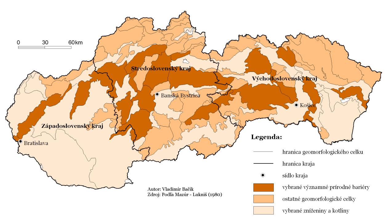 13 Slovensko. Kraje alebo župy? Cieľom bolo rozdeliť krajinu na tri približne rovnako veľké celky, čo do počtu obyvateľov i rozlohy (mapa č. 7 a mapa č. 8). Mapa č. 7: Prírodné pomery (vodné toky) vs.