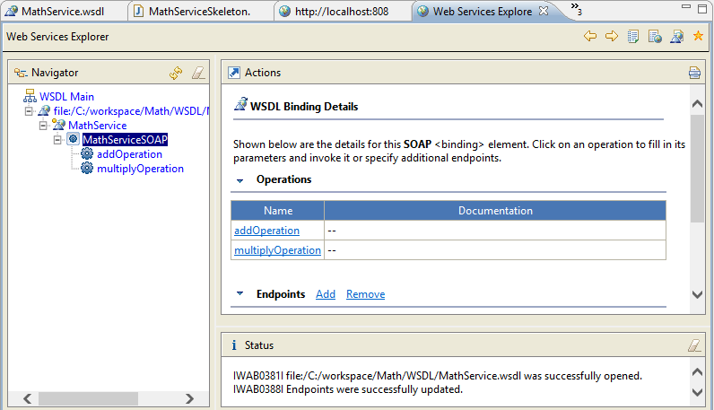 Running the Math Project > Test Web Service Check if