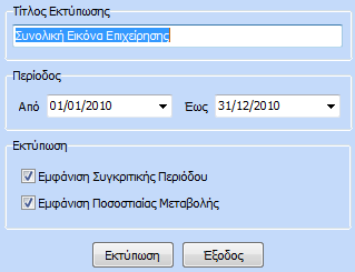 Στο παράθυρο που εμφανίζεται παραπάνω ο χρήστης μπορεί να διαμορφώσει σε ελάχιστο χρόνο το report που επιθυμεί.