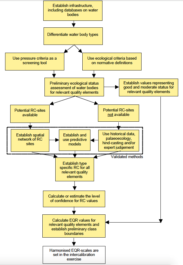 Εικόνα 2 Διάγραμμα ροής της όλης διαδικασίας δημιουργίας δείκτη οικολογικής ποιότητας, που ακολουθήθηκε, στηριγμένη στις συνθήκες αναφοράς, των υδατικών σωμάτων (Working Group 2.