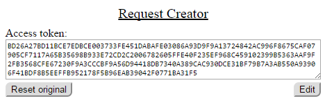 Εικόνα Π 10: Request Creator Panel Access token Στο πεδίο «Selected web-service» (Εικόνα 2-3), μπορείτε να επιλέξετε το service που επιθυμείτε να καλέσετε από την αναπτυσσόμενη λίστα που